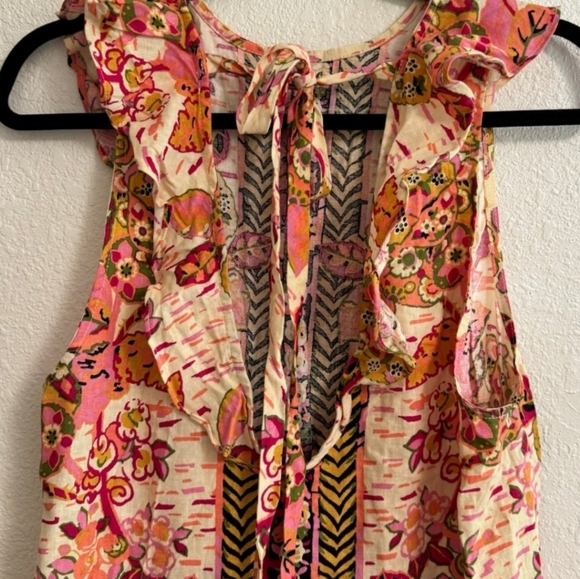 Free People Summer in Tulum Tunic Dress M Pink Combo Ruffle Tie Back - NWT - Picture 4 of 12
